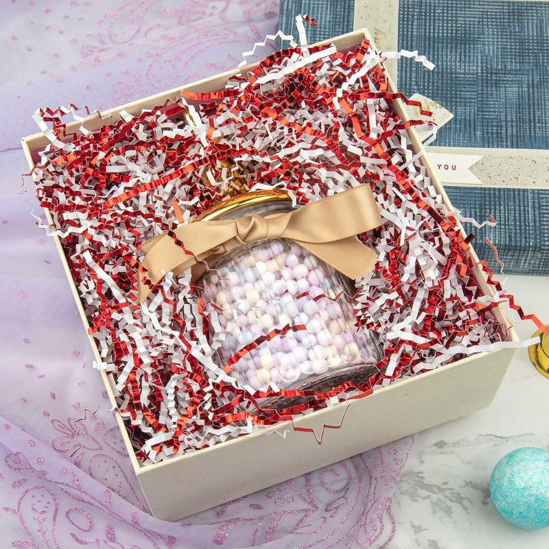 Caleihd 4.5oz Crinkle Cut Paper Shredded Filler Paper for Gift Baskets Gift Box Confetti Paper Shreds Decoration Stuffing for Birthday, Weddings, Anniversaries, Christmas Wrapping Red&White - Image 5